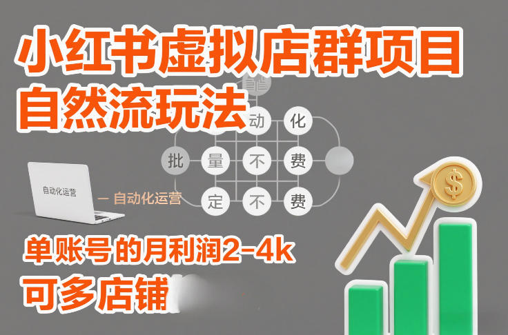 小红书虚拟店群项目，自然流玩法，批量自动化，稳定不费号，单账号的月利润2-4k，可多店矩阵-课程网