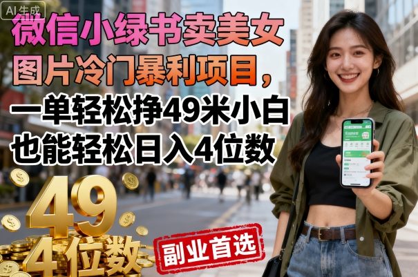 微信小绿书卖美女图片冷门暴利项目，一单轻松挣49米小白也能轻松日入4位数-课程网