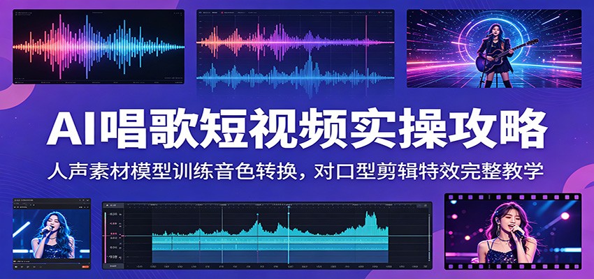 AI唱歌短视频实操攻略：人声素材模型训练音色转换，对口型剪辑特效完整教学-课程网