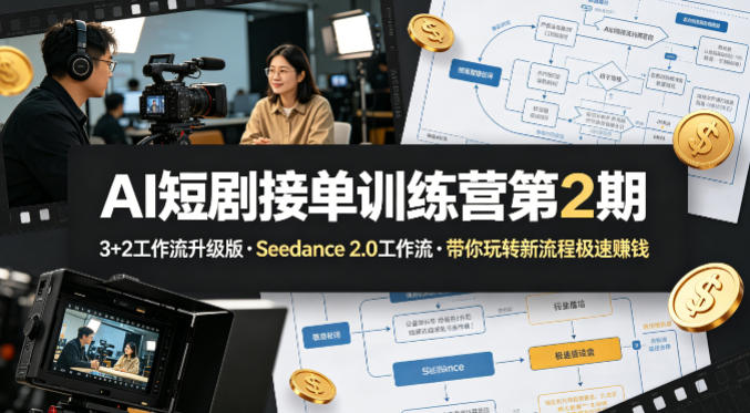 AI短剧接单训练营第2期，3+2工作流升级版，Seedance 2.0工作流，带你玩转新流程极速賺钱-课程网