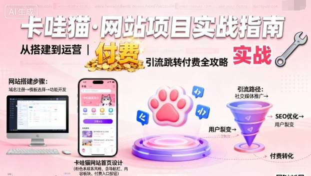 卡哇猫·网站项目，网站搭建与运营以及引流跳转付费-课程网
