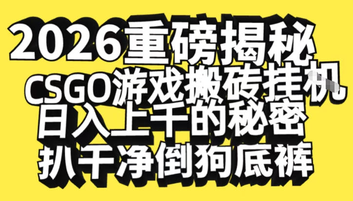 2026开年重磅解密，CSGO游戏搬砖挂G日入1k+的秘密，把倒狗的底裤扒干【揭秘】-课程网
