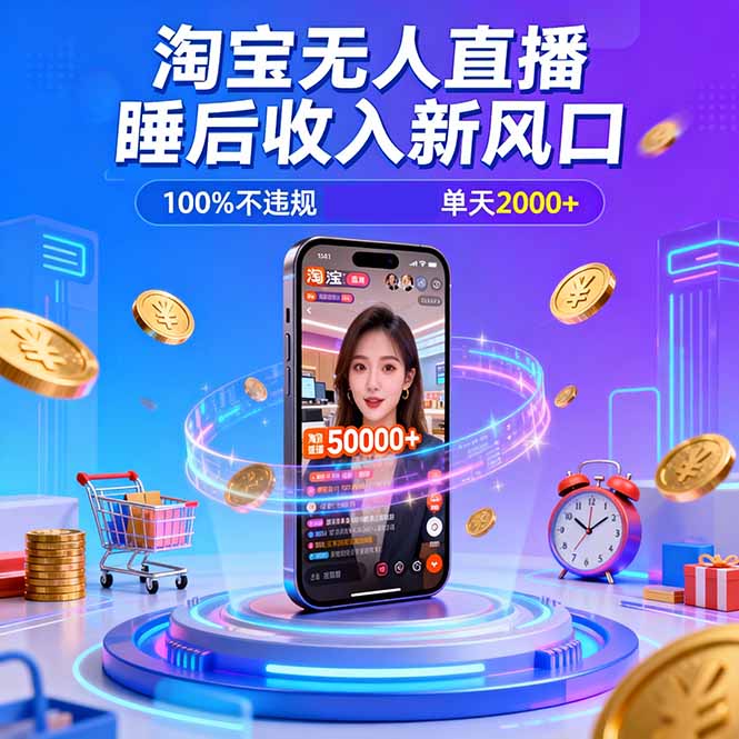 淘宝无人直播，不违规不封号，直播100小时卖了5万，年底旺季！-课程网