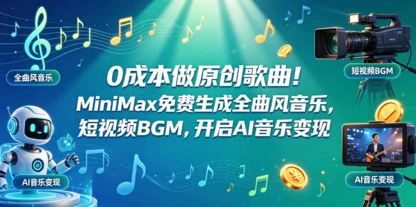 0成本做原创歌曲！MiniMax免费生成全曲风音乐，短视频BGM，开启AI音乐变现-课程网