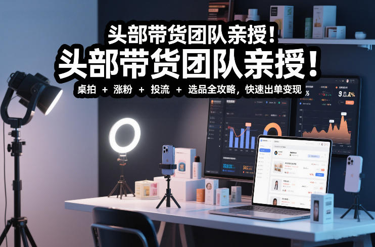 头部带货团队亲授！专业短视频实拍带货课：桌拍+涨粉+投流+选品全攻略，快速出单变现，月入2w+-课程网
