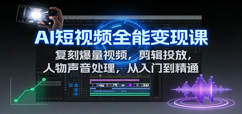 AI短视频全能变现课：复刻爆量视频，剪辑投放，人物声音处理，从入门到精通-课程网