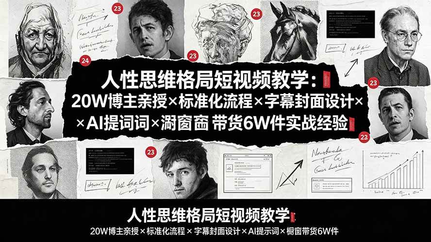 （19538期）人性思维格局短视频教学：20W博主亲授×标准化流程×字幕封面设计×AI提示词×橱窗带货6W件实战经验-课程网