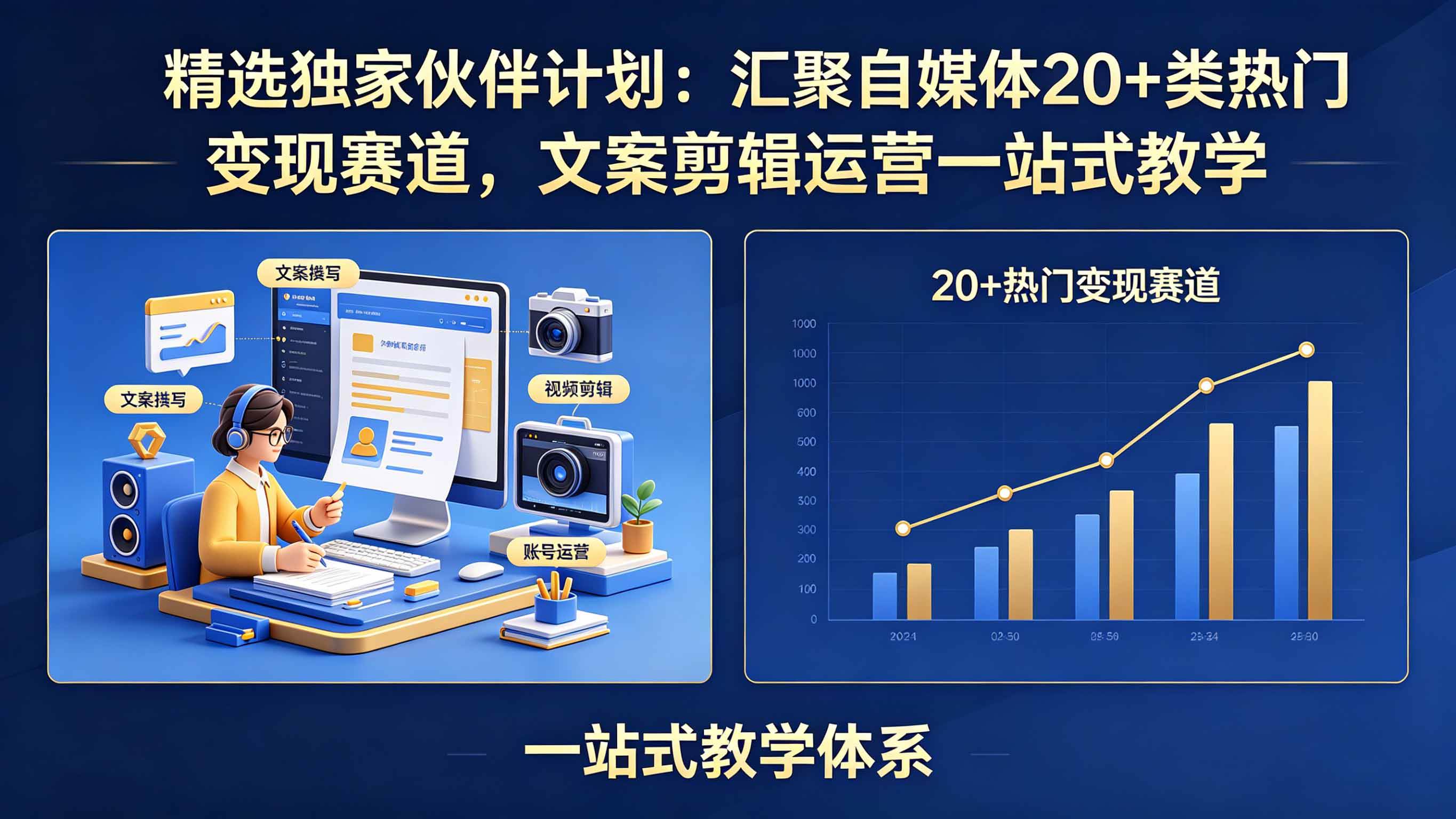 （18478期）精选独家伙伴计划：汇聚自媒体20+类热门变现赛道，文案剪辑运营一站式教学-课程网