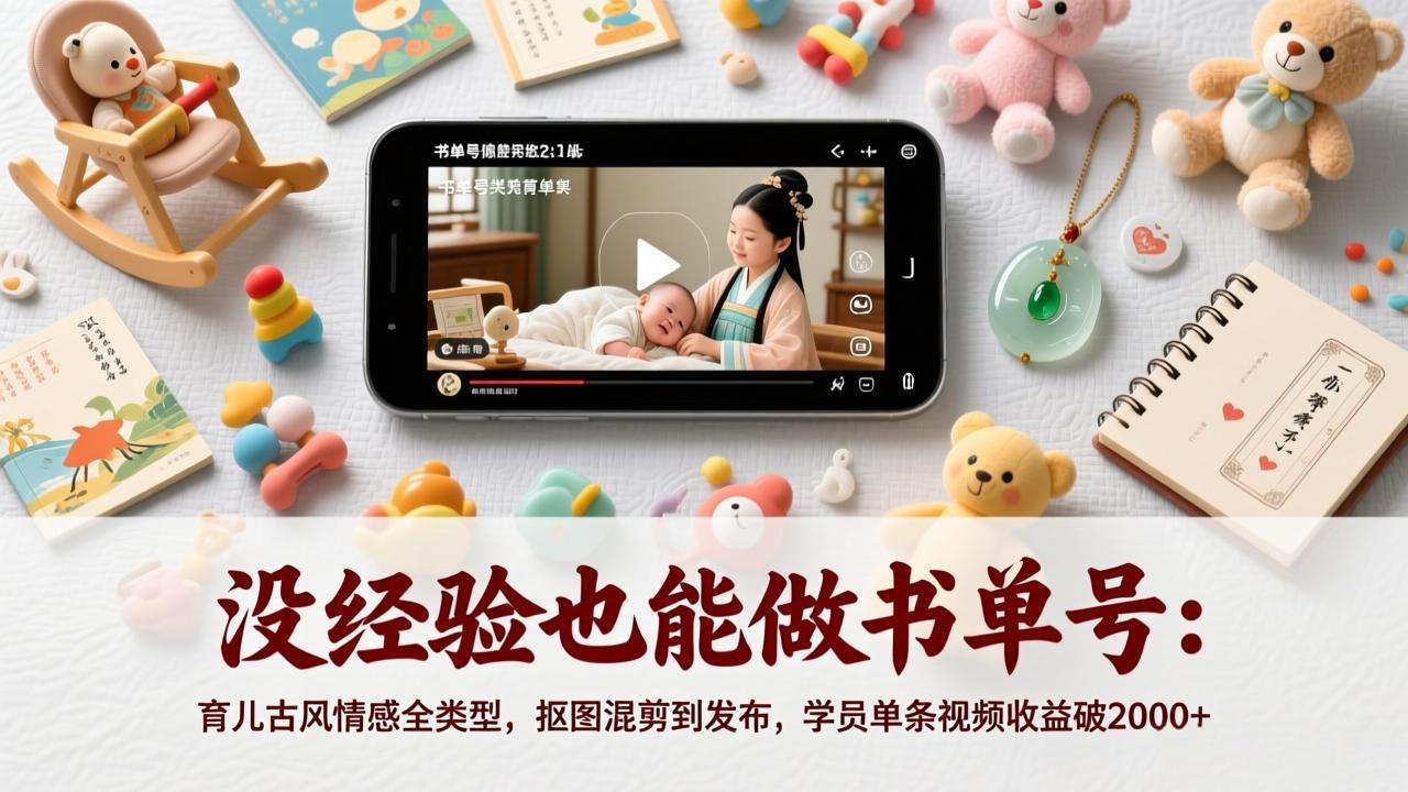 没经验也能做书单号：育儿古风情感全类型，抠图混剪到发布，学员单条视频收益破2000+-课程网