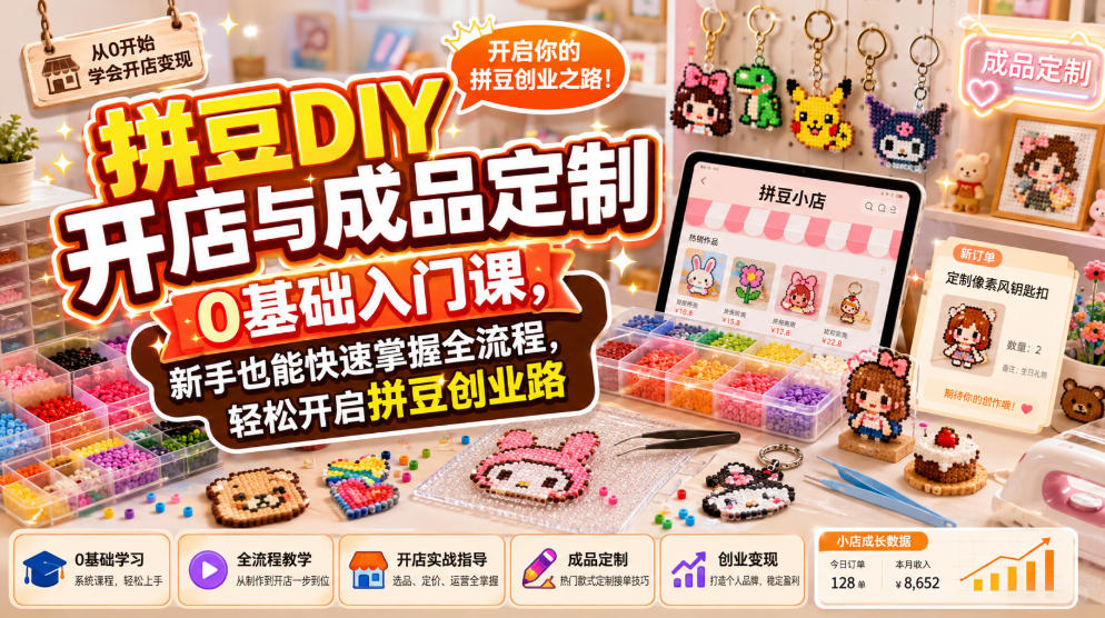 拼豆DIY开店与成品定制0基础入门课，新手也能快速掌握全流程，轻松开启拼豆创业路-课程网