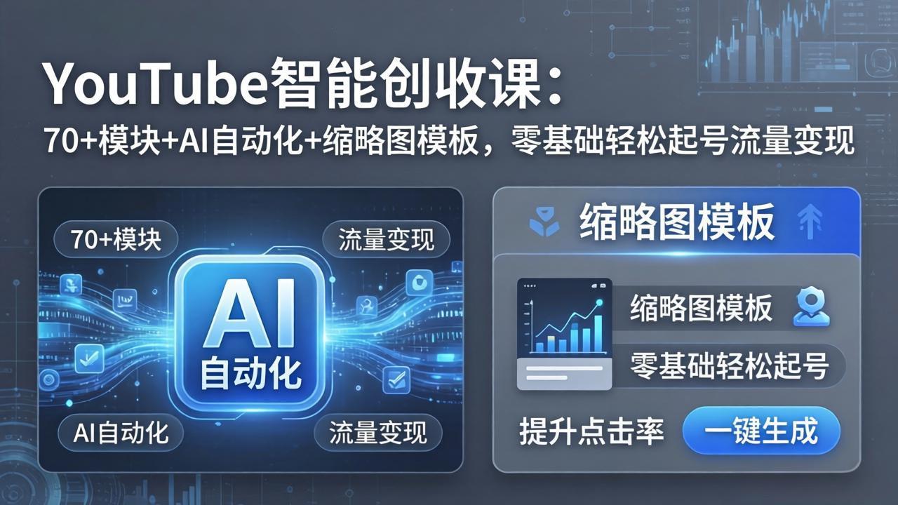 YouTube智能创收课：70+模块+AI自动化+缩略图模板，零基础轻松起号流量变现-课程网