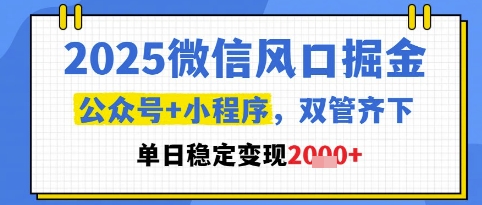 2025微信风口掘金，公众号+小程序双管齐下，单日稳定变现1k+【揭秘】-课程网