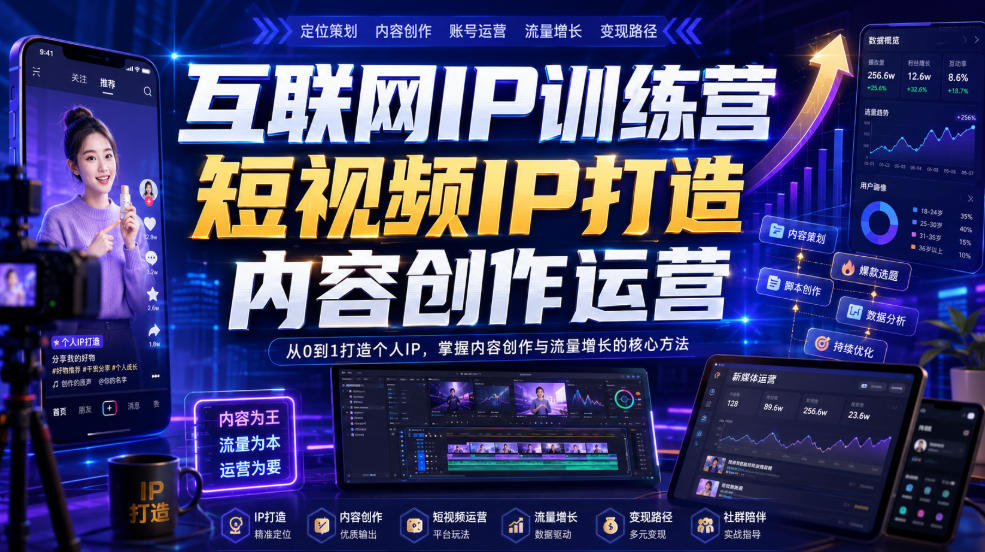 互联网IP训练营，短视频IP打造，内容创作运营-课程网