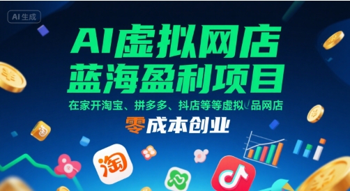 AI虚拟网店蓝海盈利项目，在家开淘宝、拼多多、抖店等虚拟品网店，零成本创业-课程网