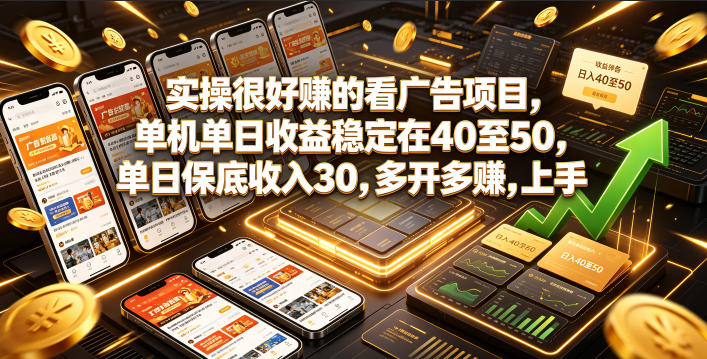 实操很好賺的看广告项目，单机单日收益稳定在40至50，单日保底收入30，多开多賺，上手就能变现【揭秘】-课程网