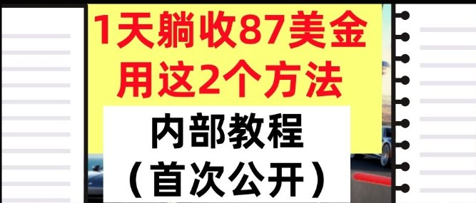 1天躺收87美刀，用这2个方法，长期稳定，超简单，内部教程-课程网