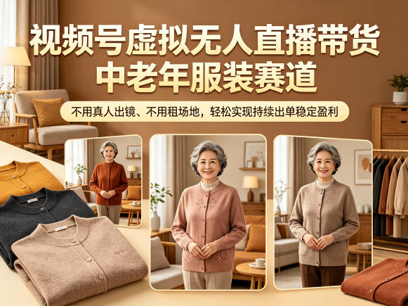 视频号虚拟无人直播带货中老年服装赛道，不用真人出镜、不用租场地，轻松实现持续出单稳定盈利-课程网