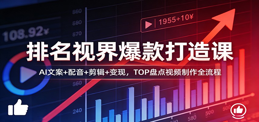 排名视界爆款打造课：AI文案+配音+剪辑+变现，TOP盘点视频制作全流程-课程网