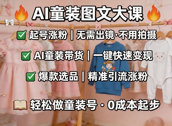 AI童装图文剪辑，某社群童装图文大课，起号涨粉、AI童装带货、爆款选品，无需出镜和拍摄-课程网