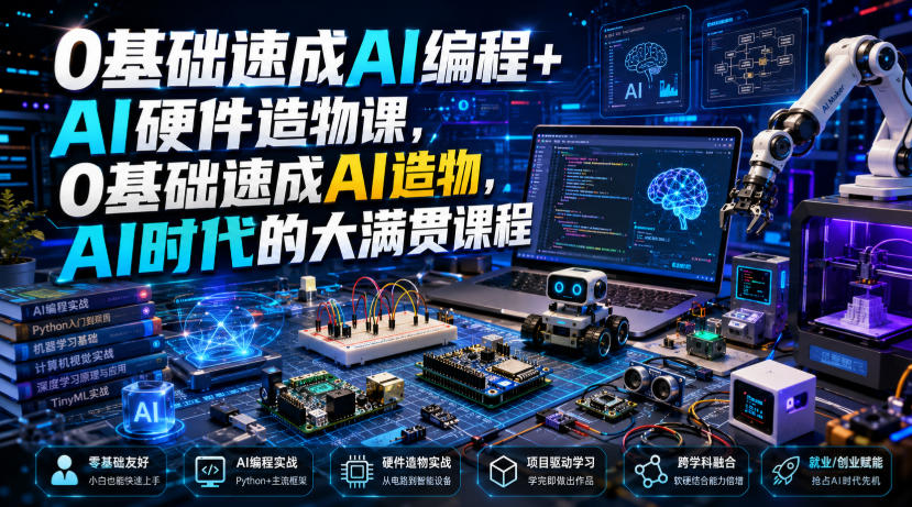 0基础速成AI编程+AI硬件造物课，0基础速成AI造物，AI时代的大满贯课程-课程网