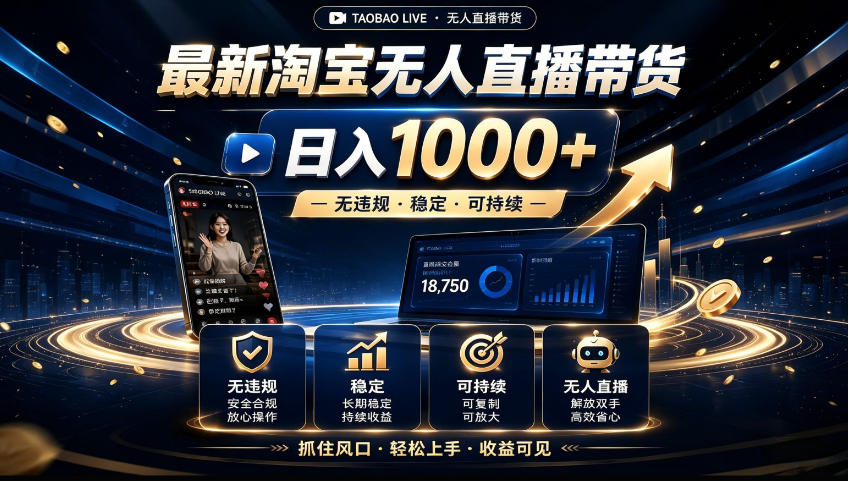 2026淘宝无人直播15.0，独家新技术，不用露脸、不用熬夜，自动直播自动出单，25小时卖17W【揭秘】-课程网