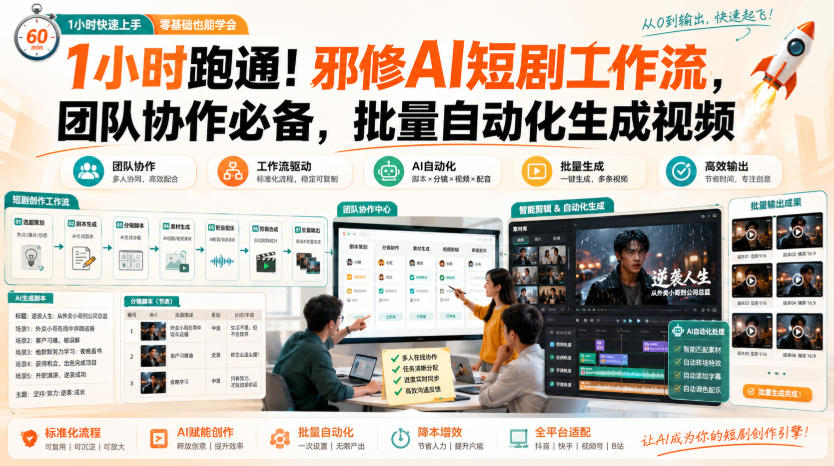 1小时跑通！邪修AI短剧工作流，团队协作必备，批量自动化生成视频-课程网