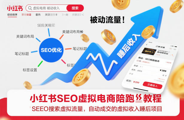 小红书SEO虚拟电商陪跑教程，实现seo搜索被动流量，自动成交的被动收入睡后项目-课程网