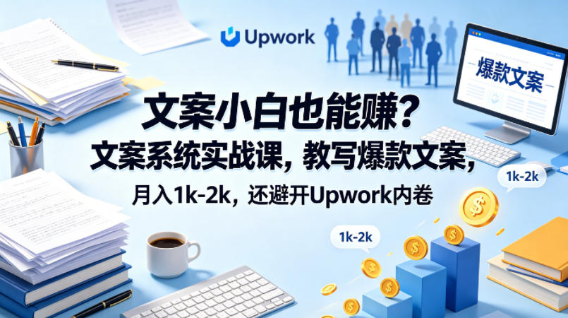 文案小白也能賺？文案系统实战课，教写爆款文案，月入1k-2k，还避开Upwork内卷【原创双语字幕】-课程网
