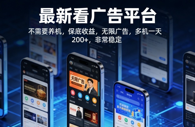 最新看广告平台，不需要养机，保底收益，无限广告，多机一天200+，非常稳定【揭秘】-课程网
