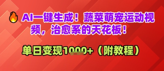 AI一键生成！蔬菜萌宠运动视频，治愈系的天花板！单日变现多张-课程网