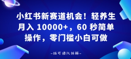 小红书新赛道机会，轻养生月入 1w，60 秒简单操作，带货接广都可以，零门槛小白可做-课程网