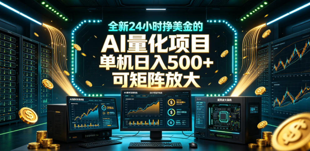 全新24小时挣美金的AI量化项目，单机日入500+，每天见收益，可矩阵放大【揭秘】-课程网