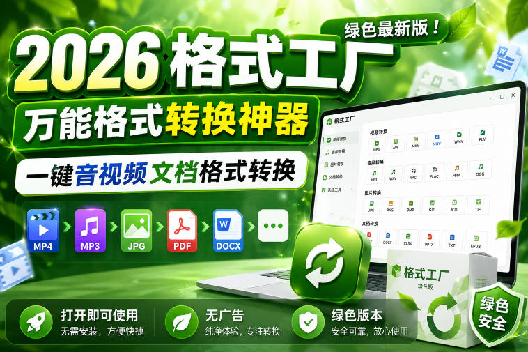 2026格式工厂绿色最新版！万能格式转换神器，一键音视频文档格式转换，打开即可使用，无广告绿色版本-课程网