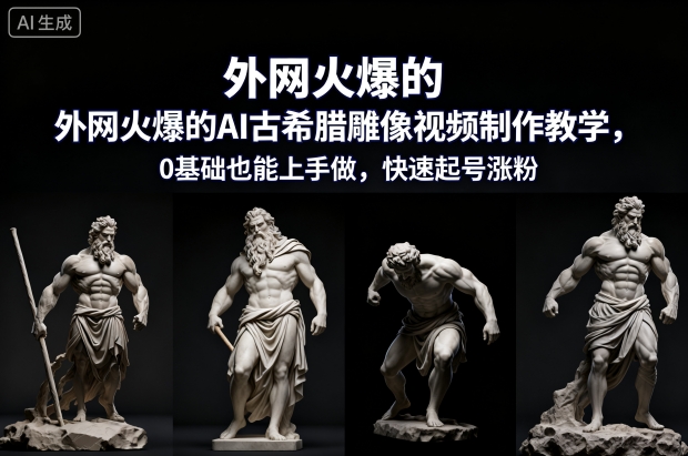 外网火爆的AI古希腊雕像视频制作教学，0基础也能上手做，快速起号涨粉-课程网