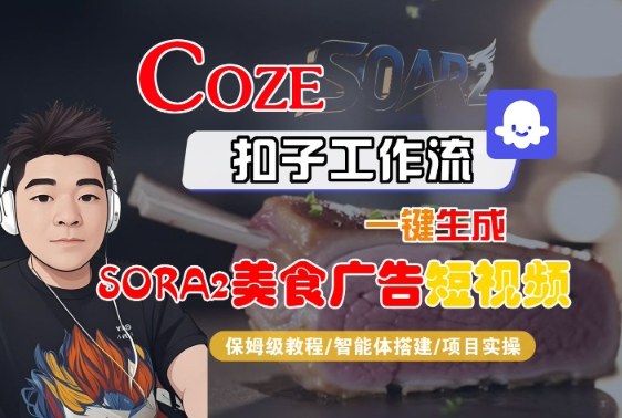 Coze扣子智能体工作流一键生成“SORA2美食广告“短视频，全流程保姆级教学-课程网