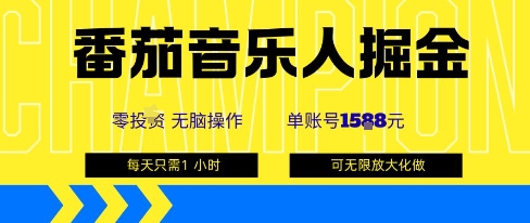 番茄音乐人掘金，单账号最高可撸1k+，可无限矩阵去做，零投入-课程网