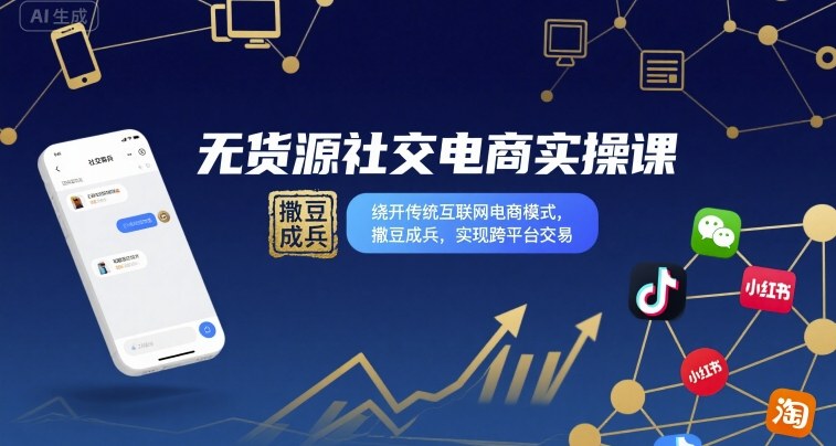 无货源社交电商实操课，绕开传统互联网电商模式，撒豆成兵，实现跨平台交易-课程网