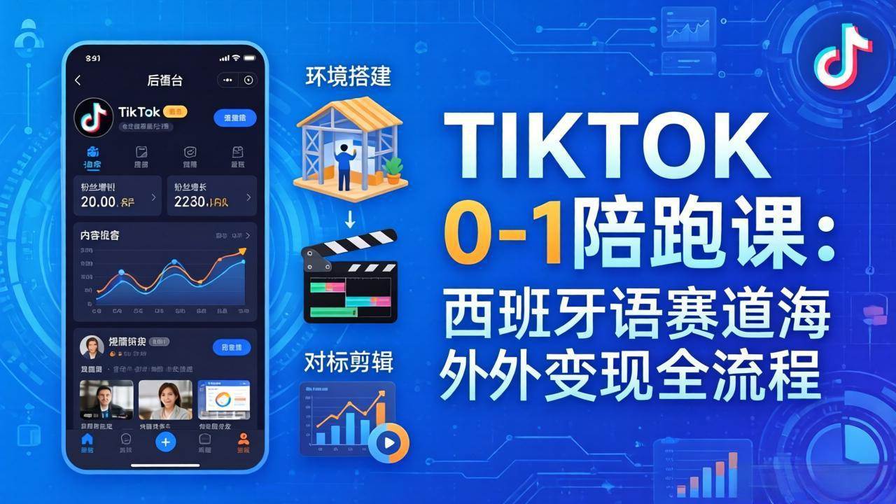 （17908期）TIKTOK 0-1 陪跑课：从环境搭建到刷对标剪辑，西班牙语赛道海外变现全流程-课程网