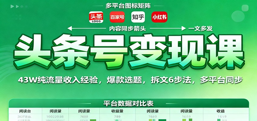 头条号变现课：43W纯流量收入经验，爆款选题，拆文6步法，多平台同步-课程网