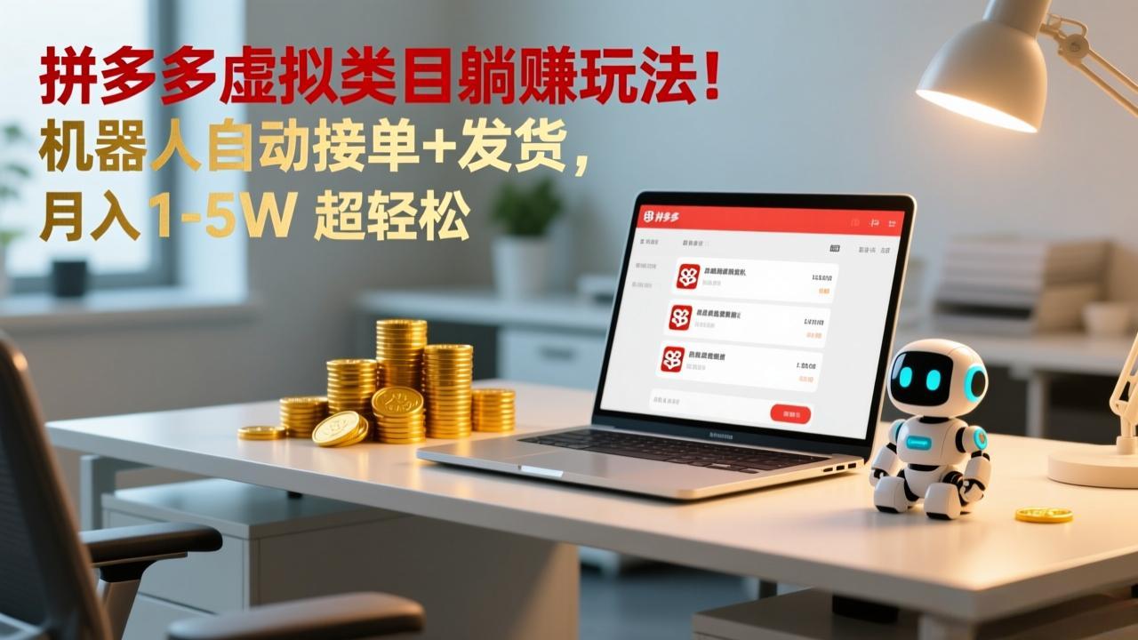 多多虚拟类目躺赚玩法！机器人自动接单+发货，月入 1-5W 超轻松-课程网
