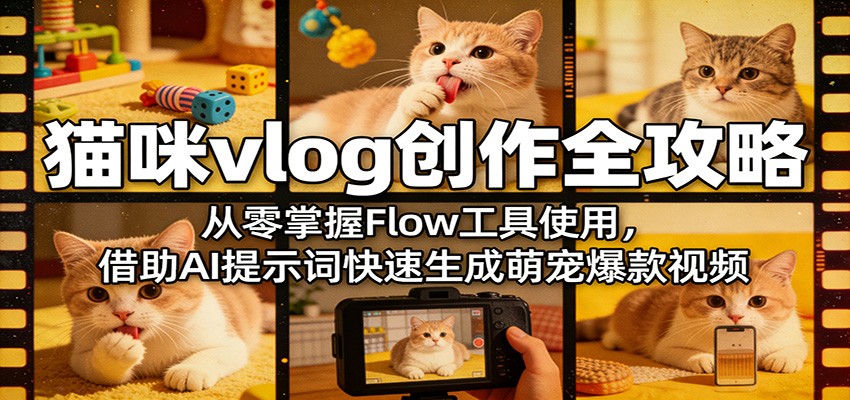 猫咪vlog创作全攻略：从零掌握Flow工具使用，借助AI提示词快速生成萌宠爆款视频-课程网