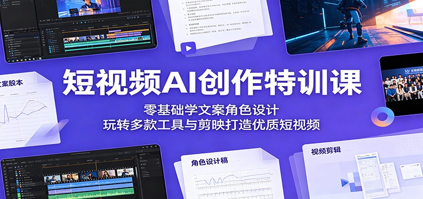 短视频AI创作特训课：零基础学文案角色设计，玩转多款工具与剪映打造优质短视频-课程网