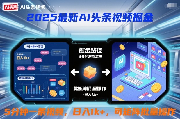 2025最新AI头条视频掘金，5分钟一条视频，日入1k＋，可矩阵批量操作-课程网
