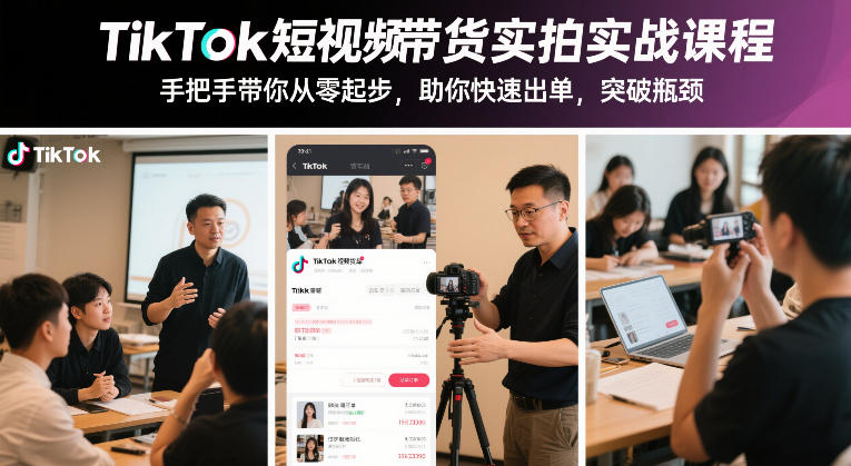 TikTok短视频带货实拍实战课程，手把手带你从零起步，助你快速出单，突破瓶颈-课程网