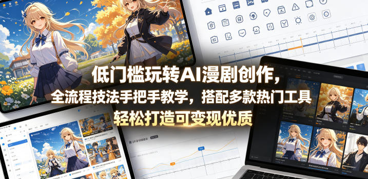 低门槛玩转AI漫剧创作，全流程技法手把手教学，搭配多款热门工具，轻松打造可变现优质作品-课程网