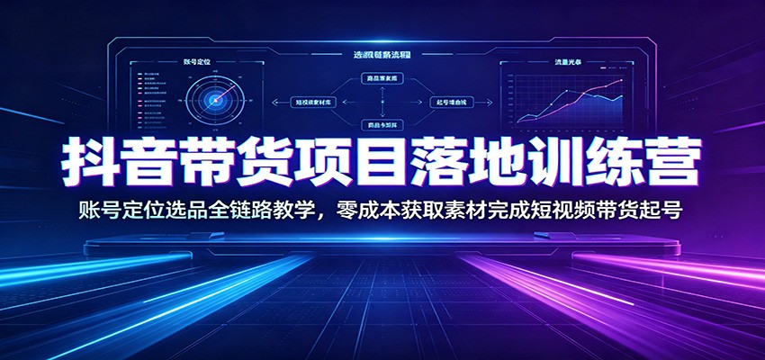 抖音带货项目落地训练营：账号定位选品全链路教学，零成本获取素材完成短视频带货起号-课程网