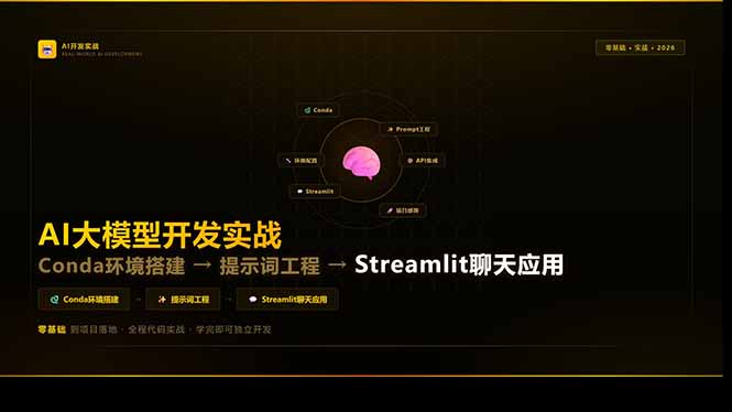 AI大模型开发实战：Conda环境搭建→提示词工程→Streamlit聊天应用，零基础到项目落地-课程网