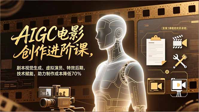 AIGC电影创作进阶课，剧本视觉生成、虚拟演员、特效后期，技术赋能，助力制作成本降低70%-课程网