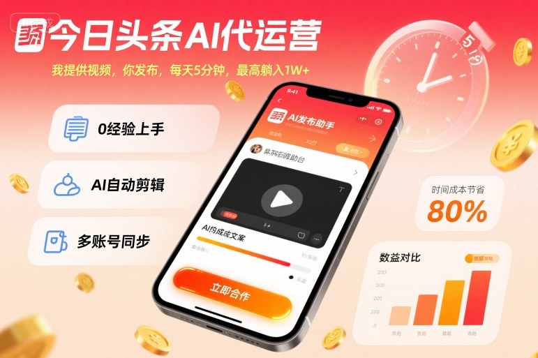 今日头条AI代运营，我提供视频，你发布，每天5分钟，最高躺入1W+【揭秘】-课程网