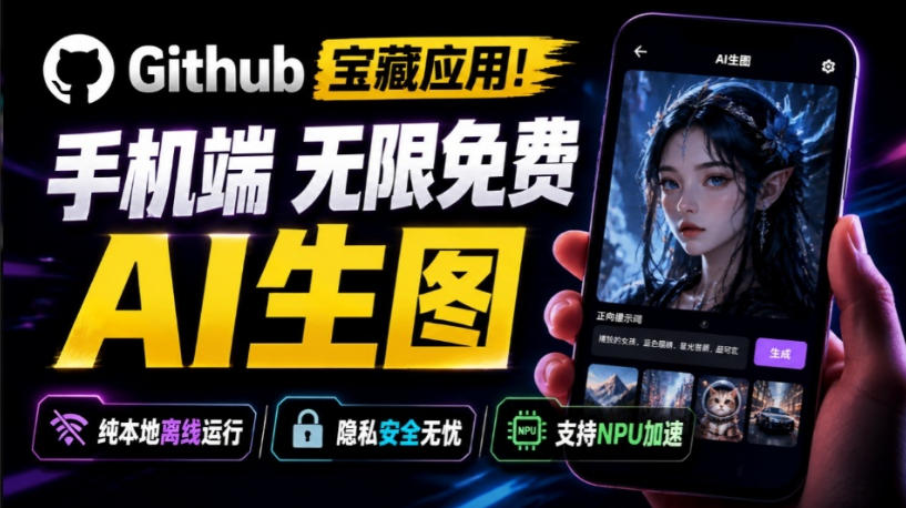 Github宝藏应用！手机端无限免费AI生图，纯本地离线运行，支持NPU加速斩获3.1k stars，local-dream-课程网